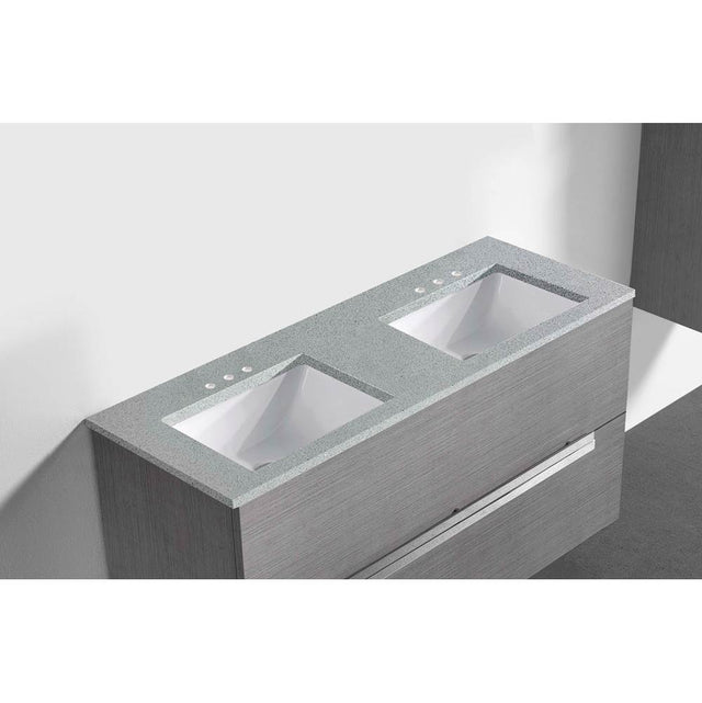 Madeli - Madeli Quartzstone Countertop,  48'' x 18'' x 3/4'', Double Basin,  8'' Widespread Faucet Holes in Silver Grey - Silver Grey