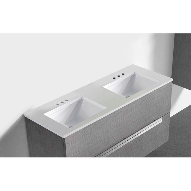Madeli - Madeli Quartzstone Countertop,  48'' x 18'' x 3/4'', Double Basin,  8'' Widespread Faucet Holes in White - White