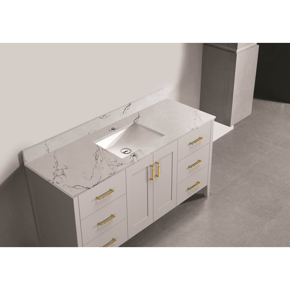 Madeli - Madeli Quartzstone Countertop,  60'' x 18'' x 3/4'', Single Basin,  Single Faucet Hole in White Carrara - White Carrara