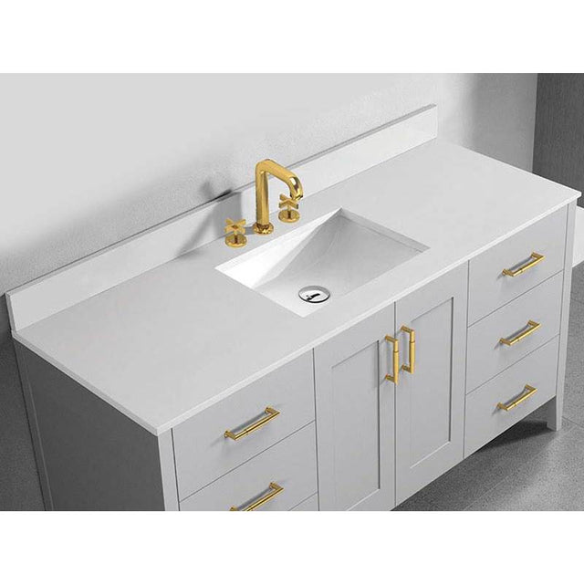 Madeli - Madeli Quartzstone Countertop,  60'' x 18'' x 3/4'', Single Basin,  Single Faucet Hole in White - White
