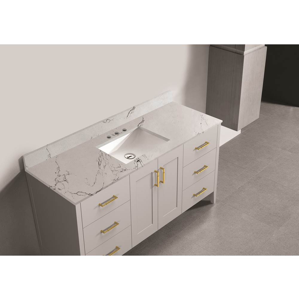 Madeli - Madeli Quartzstone Countertop,  60'' x 18'' x 3/4'', Single Basin,  8'' Widespread Faucet Holes in White Carrara - White Carrara