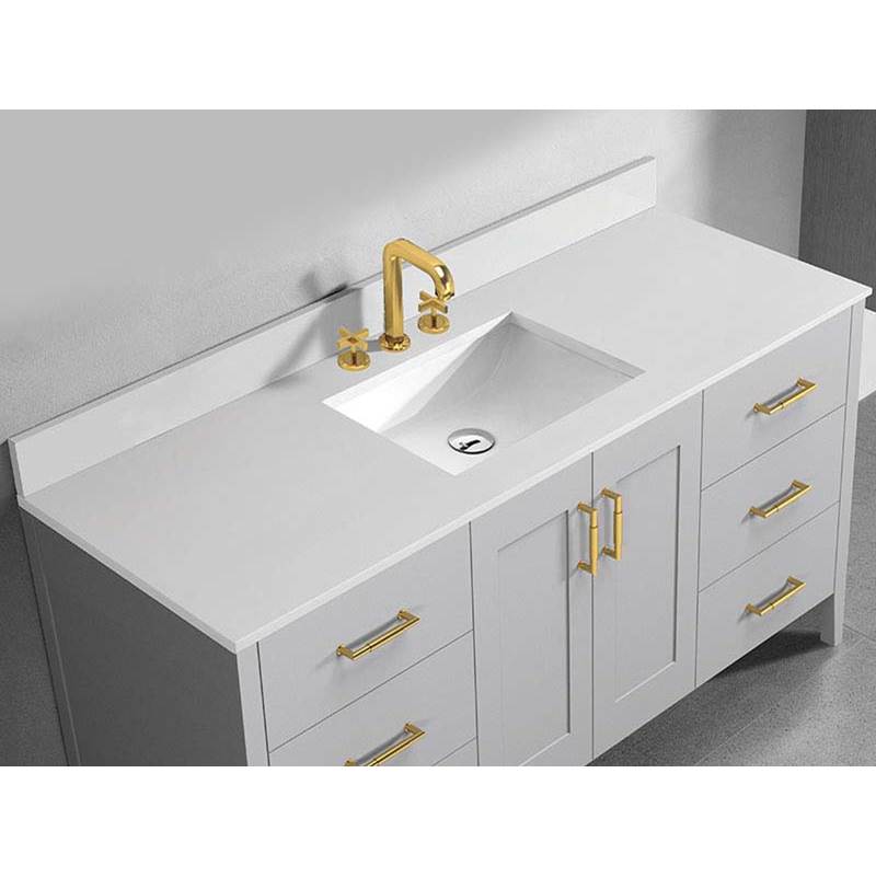 Madeli - Madeli Quartzstone Countertop,  60'' x 18'' x 3/4'', Single Basin,  8'' Widespread Faucet Holes in White - White