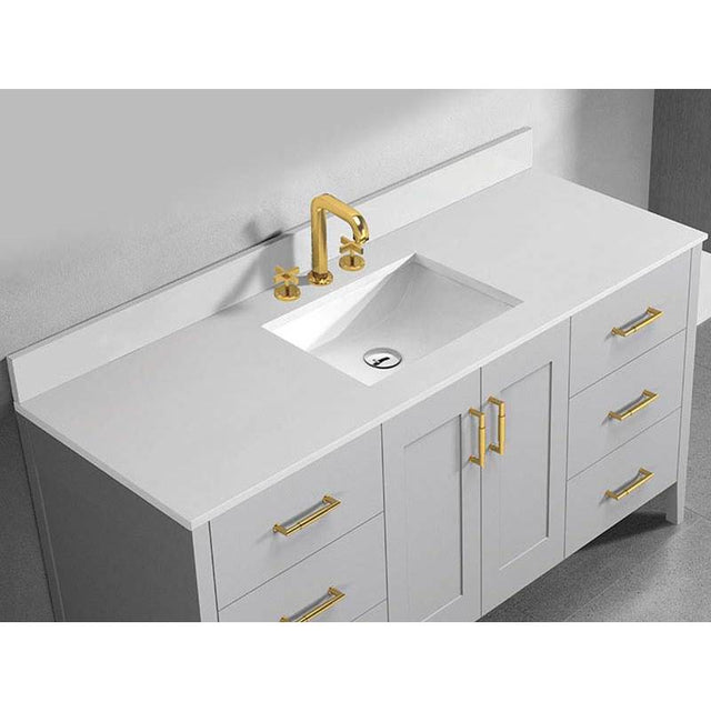 Madeli - Madeli Quartzstone Countertop,  60'' x 18'' x 3/4'', Single Basin,  8'' Widespread Faucet Holes in White - White