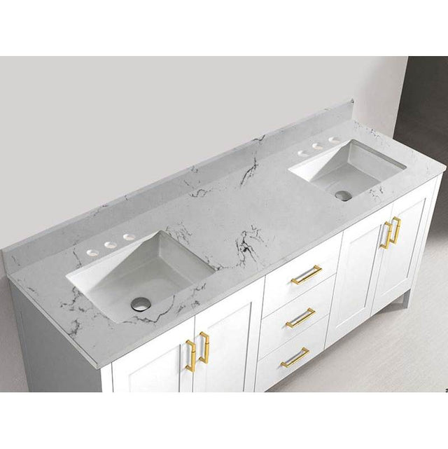 Madeli - Madeli Quartzstone Countertop,  72'' x 18'' x 3/4'',  8'' Widespread Faucet Holes in White Carrara - White Carrara