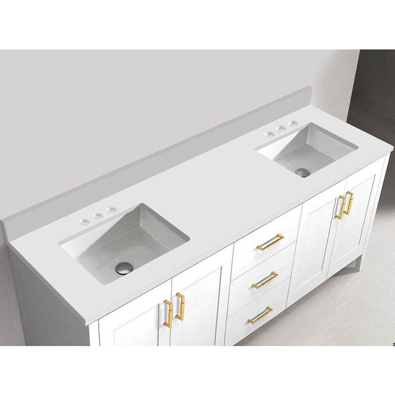 Madeli - Madeli Quartzstone Countertop,  72'' x 18'' x 3/4'',  8'' Widespread Faucet Holes in White - White
