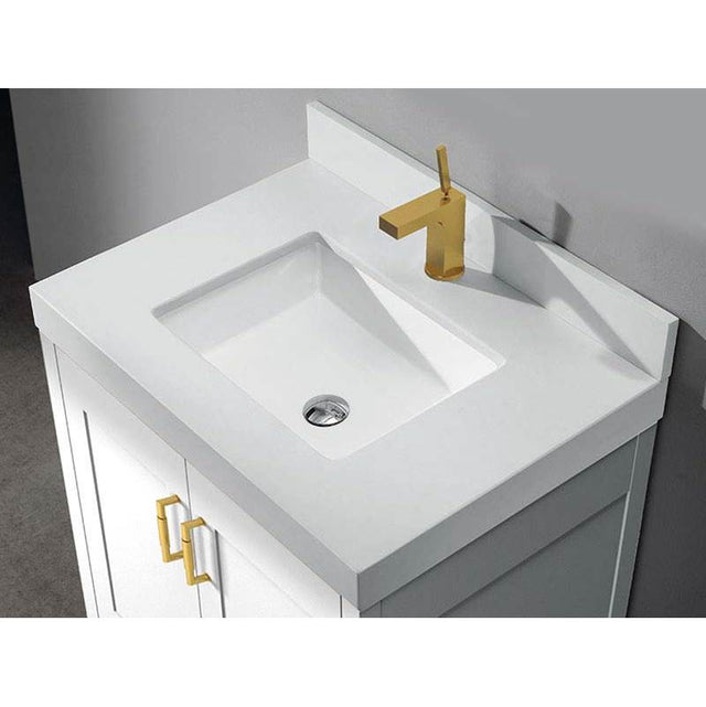 Madeli - Madeli Quartzstone Countertop,  24'' x 22'' x 3'', 8'' Widespread Faucet Holes in White Carrara - White Carrara