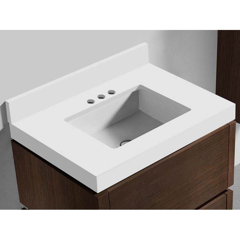 Madeli - Madeli Quartzstone Countertop,  30'' x 22'' x 3'', 8'' Widespread Faucet Holes in White - White