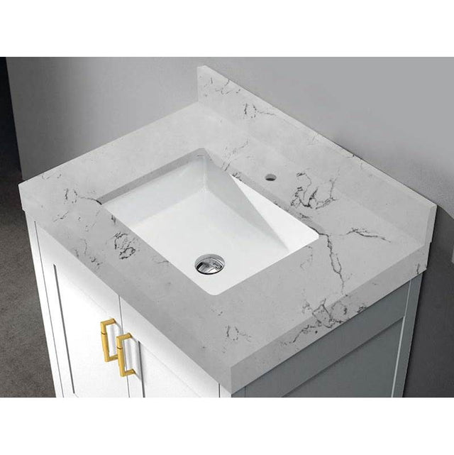 Madeli - Madeli Quartzstone Countertop,  36'' x 22'' x 3'', Single Faucet Hole in White Carrara - White Carrara