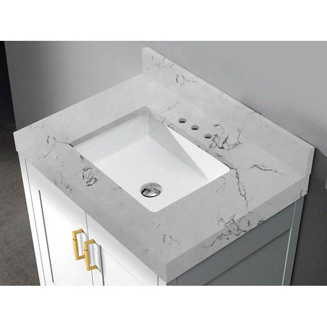 Madeli - Madeli Quartzstone Countertop,  36'' x 22'' x 3'', 8'' Widespread Faucet Holes in White Carrara - White Carrara