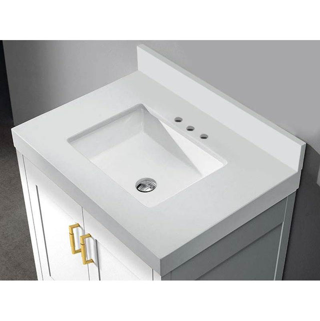 Madeli - Madeli Quartzstone Countertop,  36'' x 22'' x 3'', 8'' Widespread Faucet Holes in White - White