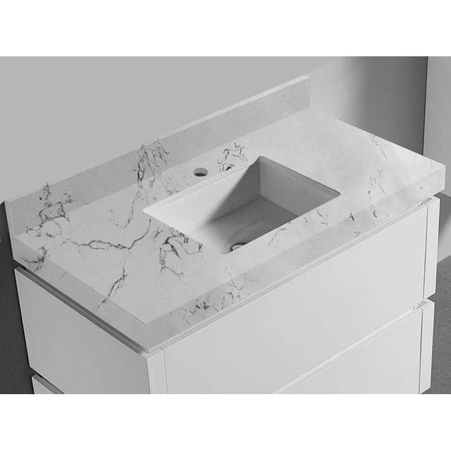 Madeli - Madeli Quartzstone Countertop,  42'' x 22'' x 3'', Single Faucet Hole in White Carrara - White Carrara