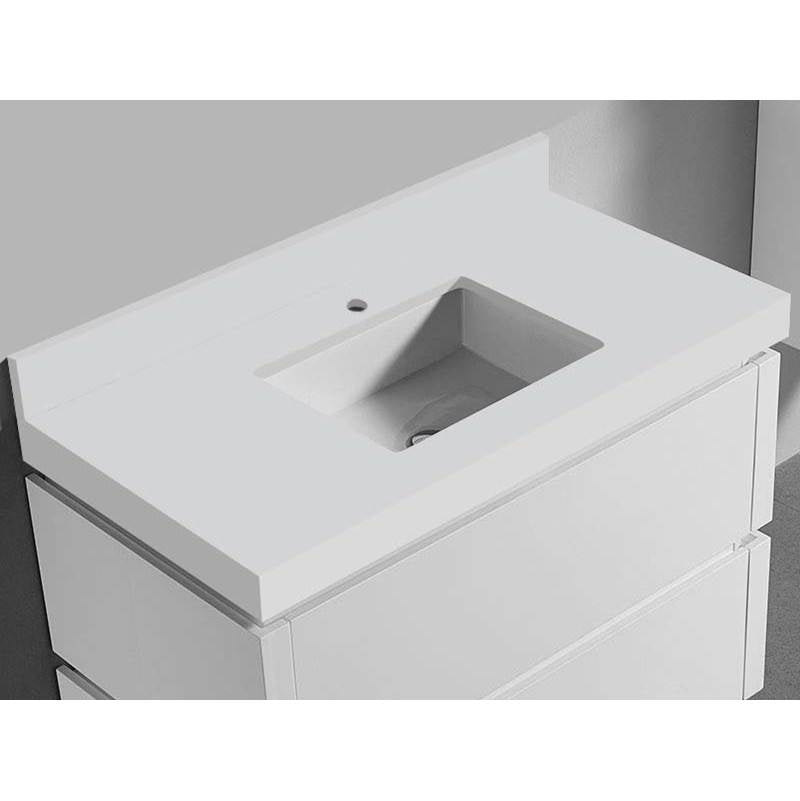 Madeli - Madeli Quartzstone Countertop,  42'' x 22'' x 3'', Single Faucet Hole in White - White