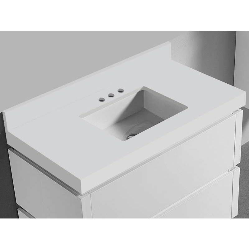 Madeli - Madeli Quartzstone Countertop,  42'' x 22'' x 3'', 8'' Widespread Faucet Holes in White - White