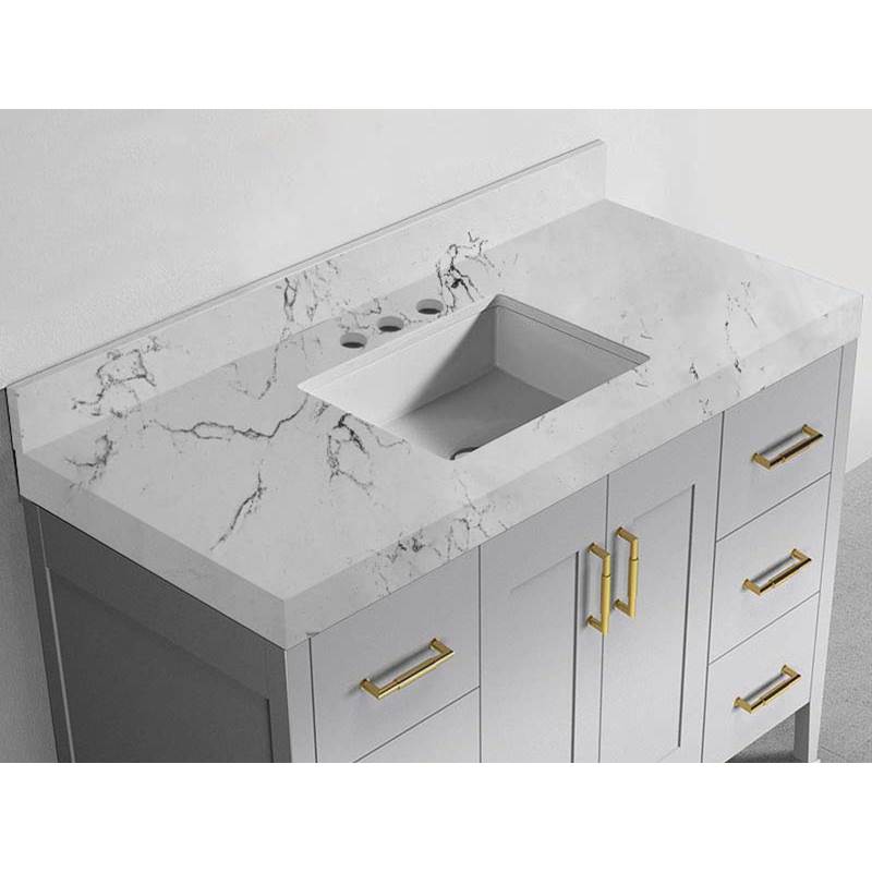 Madeli - Madeli Quartzstone Countertop,  48'' x 22'' x 3'', Single Basin,  8'' Widespread Faucet Holes in White Carrara - White Carrara
