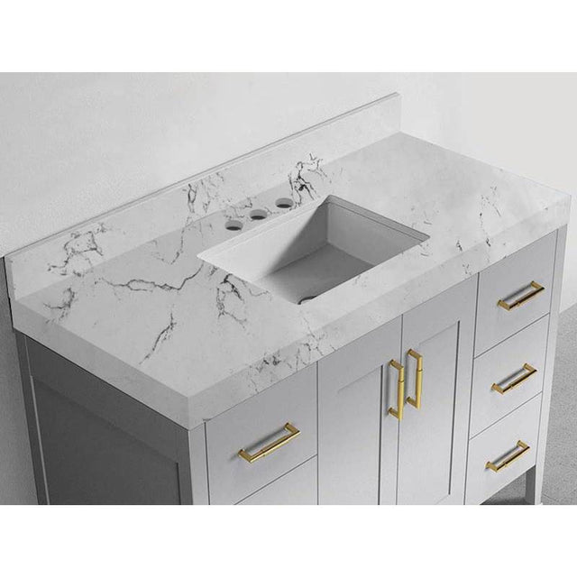 Madeli - Madeli Quartzstone Countertop,  48'' x 22'' x 3'', Single Basin,  8'' Widespread Faucet Holes in White Carrara - White Carrara