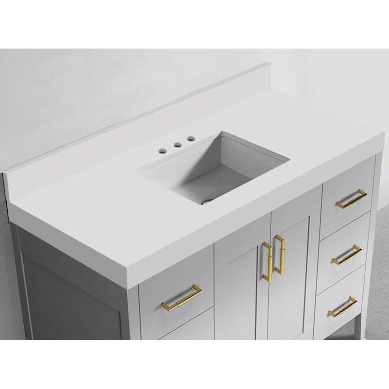 Madeli - Madeli Quartzstone Countertop,  48'' x 22'' x 3'', Single Basin,  8'' Widespread Faucet Holes in White - White
