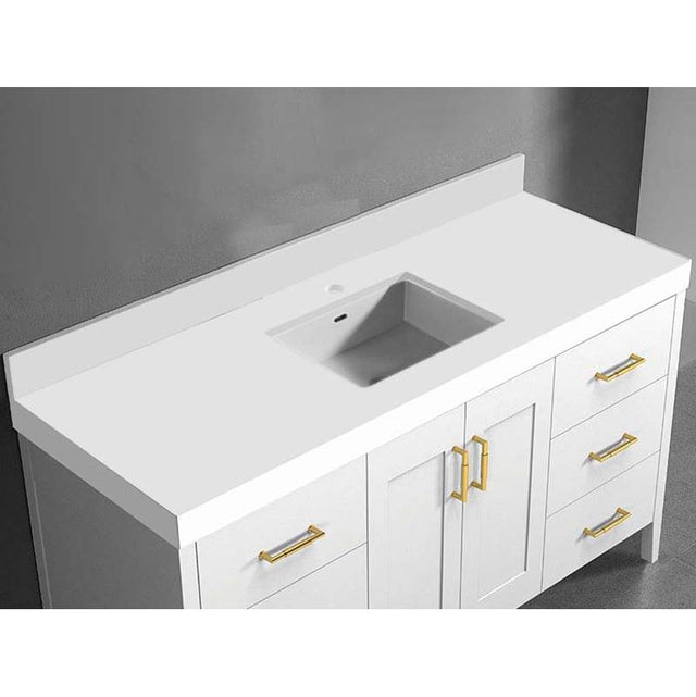 Madeli - Madeli Quartzstone Countertop,  60'' x 22'' x 3'', Single Basin,  Single Faucet Hole in White - White