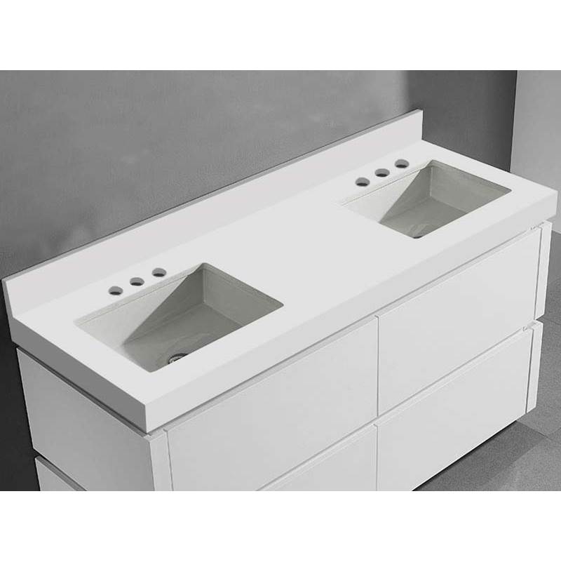 Madeli - Madeli Quartzstone Countertop,  72'' x 22'' x 3'',  8'' Widespread Faucet Holes in White - White