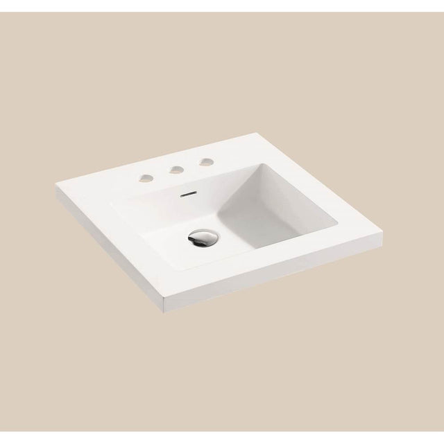 Madeli - Madeli X-Stone Top/Basin, 24'' x 18'' x 1-1/2'', Glossy White, 8'' Widespread Faucet Holes - White