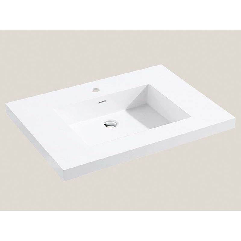 Madeli - Madeli X-Stone Top/Basin, 30'' x 18'' x 1-1/2'', Glossy White, Single Faucet Hole - White