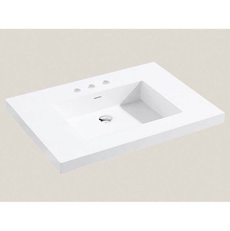 Madeli - Madeli X-Stone Top/Basin, 30'' x 18'' x 1-1/2'', Glossy White, 8'' Widespread Faucet Holes - White