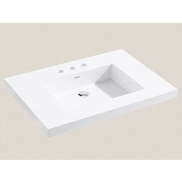Madeli - Madeli X-Stone Top/Basin, 30'' x 18'' x 1-1/2'', Glossy White, 8'' Widespread Faucet Holes - White