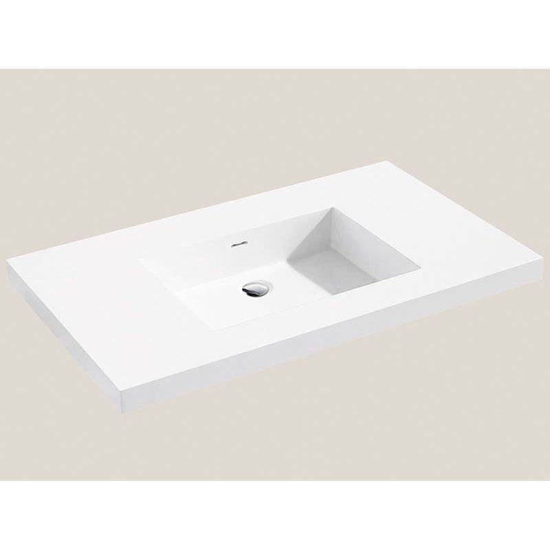 Madeli - Madeli X-Stone Top/Basin, 36'' x 18'' x 1-1/2'', Glossy White, No Faucet Hole - White