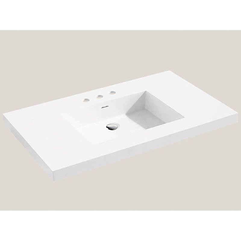 Madeli - Madeli X-Stone Top/Basin, 36'' x 18'' x 1-1/2'', Glossy White, 8'' Widespread Faucet Holes - White