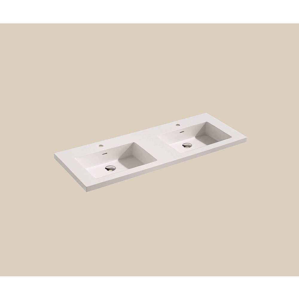 Madeli - Madeli X-Stone Top/Basin, 48'' x 18'' x 1-1/2'', Double Basin, Glossy White, Single Faucet Hole - White