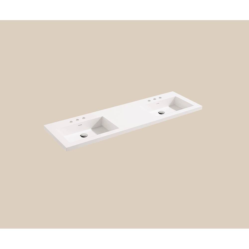 Madeli - Madeli X-Stone Top/Basin, 60'' x 18'' x 1-1/2'', Double Basin, Glossy White, 8'' Widespread Faucet Holes - White