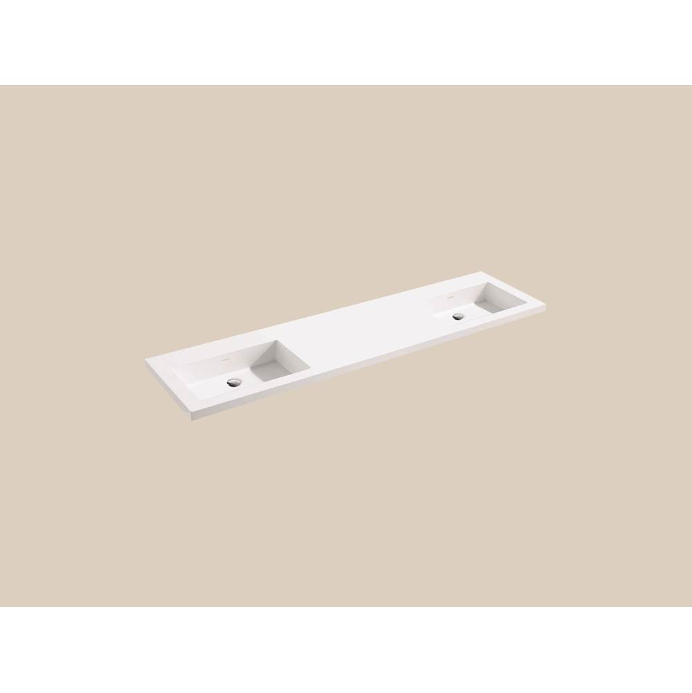Madeli - Madeli X-Stone Top/Basin, 72'' x 18'' x 1-1/2'', Double Basin, Glossy White, No Faucet Hole - White