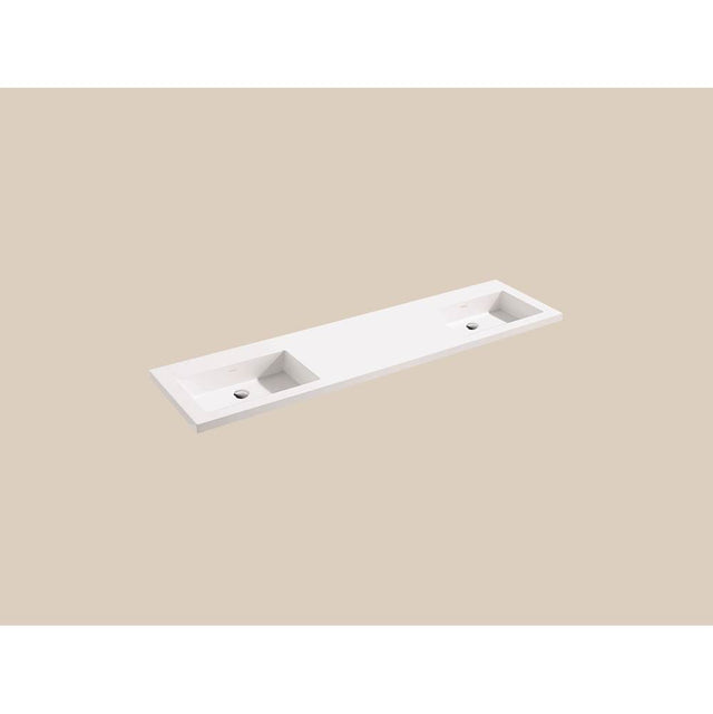 Madeli - Madeli X-Stone Top/Basin, 72'' x 18'' x 1-1/2'', Double Basin, Glossy White, No Faucet Hole - White