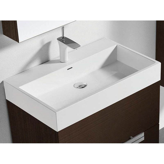 Madeli - Madeli X-Stone Trough Sink, 20'' x 18'' x 4-1/2'', Glossy White, Single Faucet Hole - Glossy White