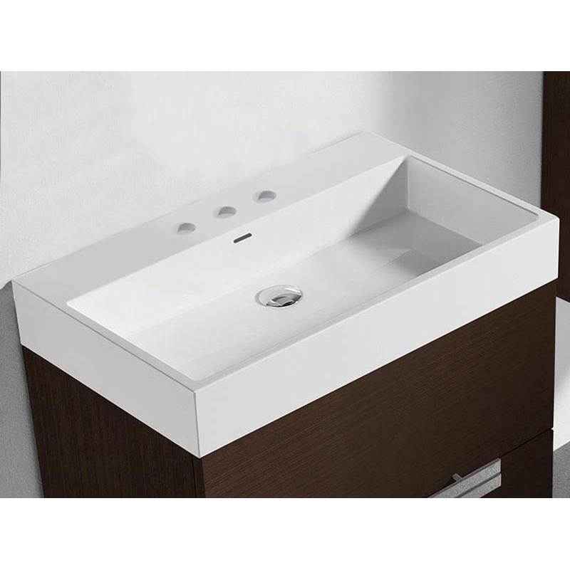 Madeli - Madeli X-Stone Trough Sink, 24'' x 18'' x 4-1/2'', Glossy White, 8'' Widespread Faucet Holes - Glossy White