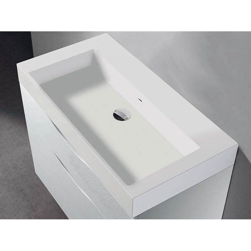 Madeli - Madeli X-Stone Trough Sink, 30'' x 18'' x 4-1/2'', Glossy White, No Faucet Hole - Glossy White