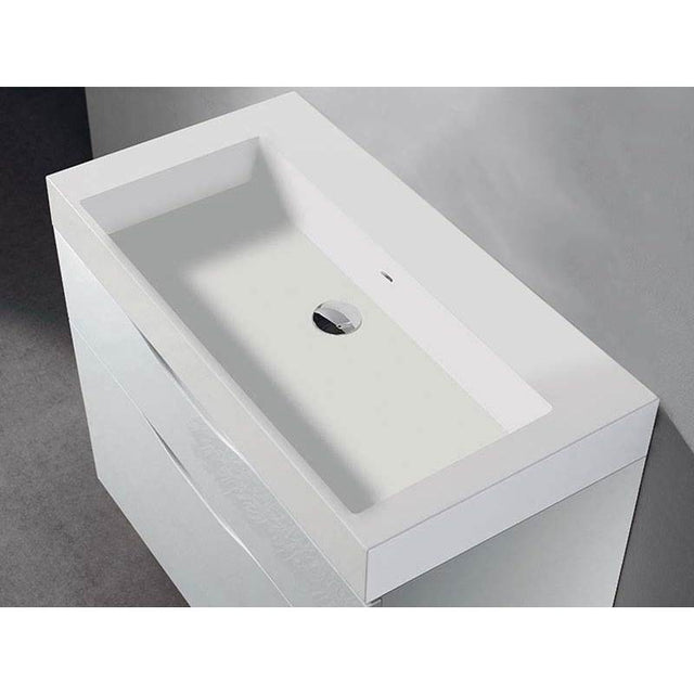 Madeli - Madeli X-Stone Trough Sink, 30'' x 18'' x 4-1/2'', Glossy White, No Faucet Hole - Glossy White