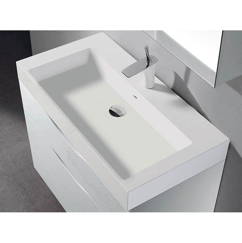 Madeli - Madeli X-Stone Trough Sink, 30'' x 18'' x 4-1/2'', Glossy White, Single Faucet Hole - Glossy White