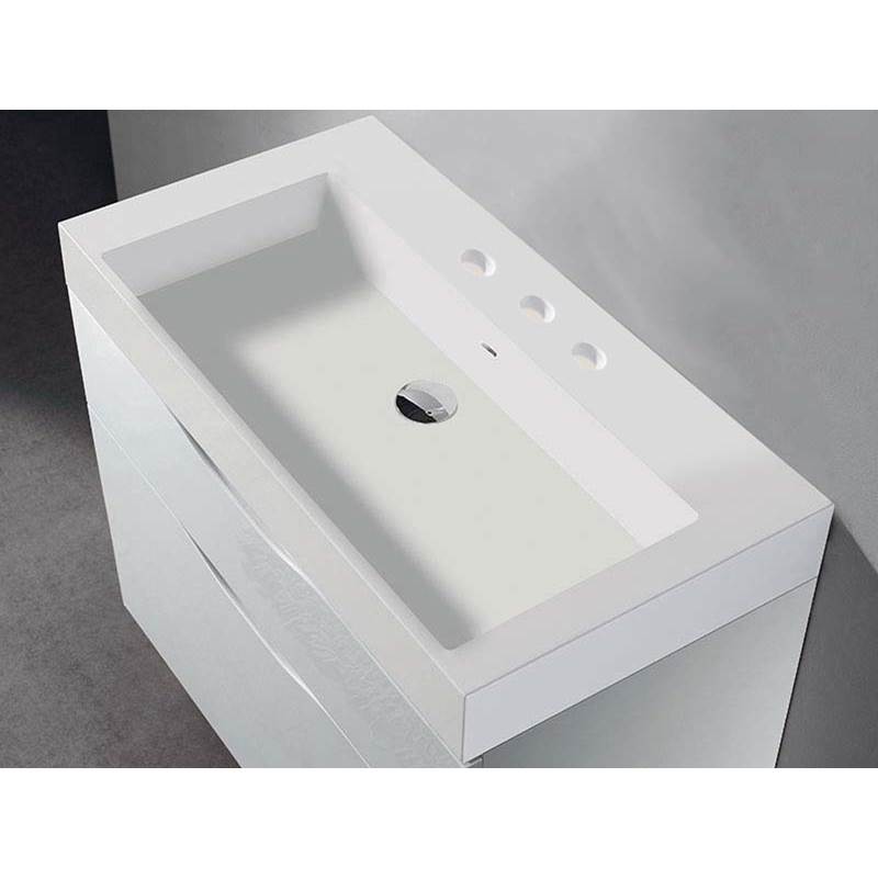 Madeli - Madeli X-Stone Trough Sink, 36'' x 18'' x 4-1/2'', Glossy White, 8'' Widespread Faucet Holes - Glossy White