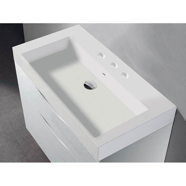 Madeli - Madeli X-Stone Trough Sink, 36'' x 18'' x 4-1/2'', Glossy White, 8'' Widespread Faucet Holes - Glossy White