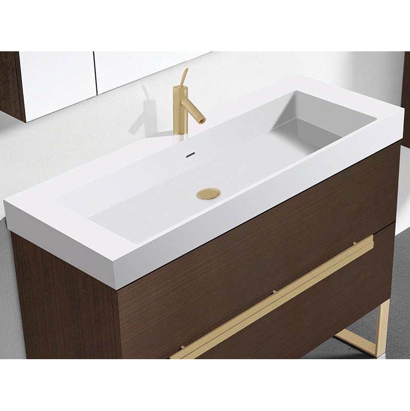 Madeli - Madeli X-Stone Trough Sink, 42'' x 18'' x 4-1/2'', Glossy White, Single Faucet Hole - Glossy White