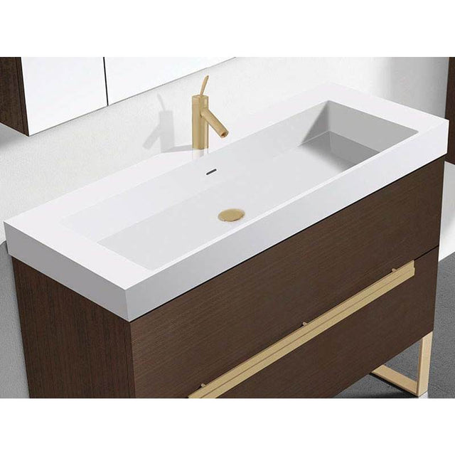 Madeli - Madeli X-Stone Trough Sink, 42'' x 18'' x 4-1/2'', Glossy White, Single Faucet Hole - Glossy White
