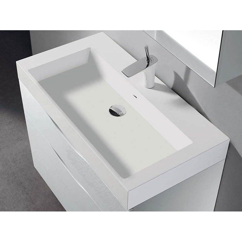 Madeli - Madeli X-Stone Trough Sink, 48'' x 18'' x 4-1/2'', Glossy White, Single Faucet Hole - Glossy White