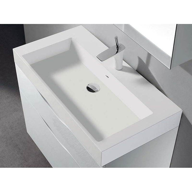 Madeli - Madeli X-Stone Trough Sink, 48'' x 18'' x 4-1/2'', Glossy White, Single Faucet Hole - Glossy White