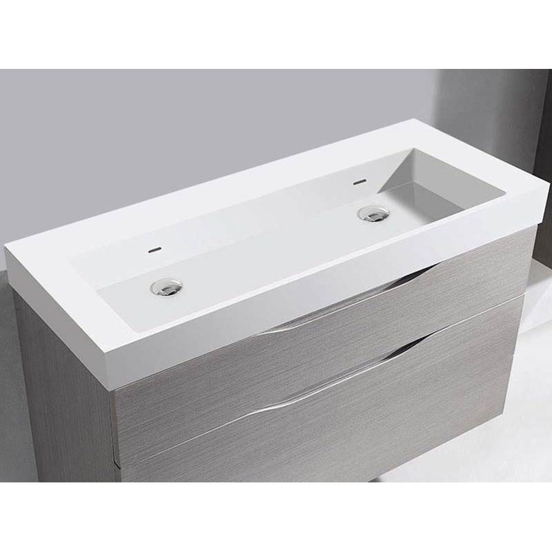 Madeli - Madeli X-Stone Trough Sink, 48'' x 18'' x 4-1/2'', Glossy White, No Faucet Hole - Glossy White