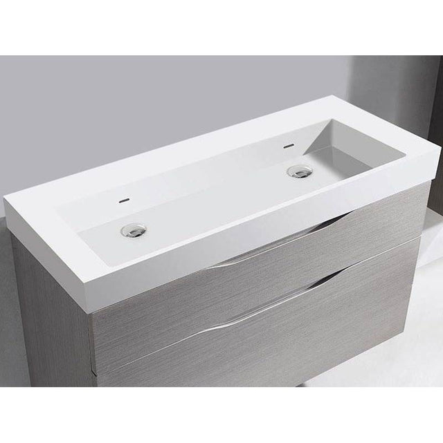Madeli - Madeli X-Stone Trough Sink, 48'' x 18'' x 4-1/2'', Glossy White, No Faucet Hole - Glossy White