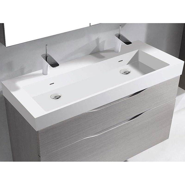 Madeli - Madeli X-Stone Trough Sink, 48'' x 18'' x 4-1/2'', Glossy White, Single Faucet Hole - Glossy White