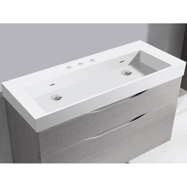 Madeli - Madeli X-Stone Trough Sink, 48'' x 18'' x 4-1/2'', Glossy White, 8'' Widespread Faucet Holes - Glossy White