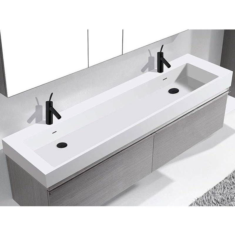 Madeli - Madeli X-Stone Trough Sink, 60'' x 18'' x 4-1/2'', Glossy White, Single Faucet Hole - Glossy White