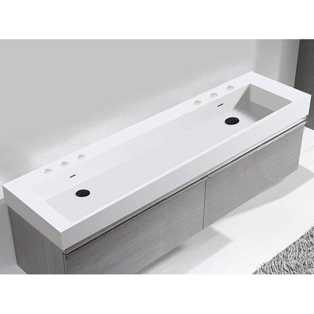Madeli - Madeli X-Stone Trough Sink, 60'' x 18'' x 4-1/2'', Glossy White, 8'' Widespread Faucet Holes - Glossy White
