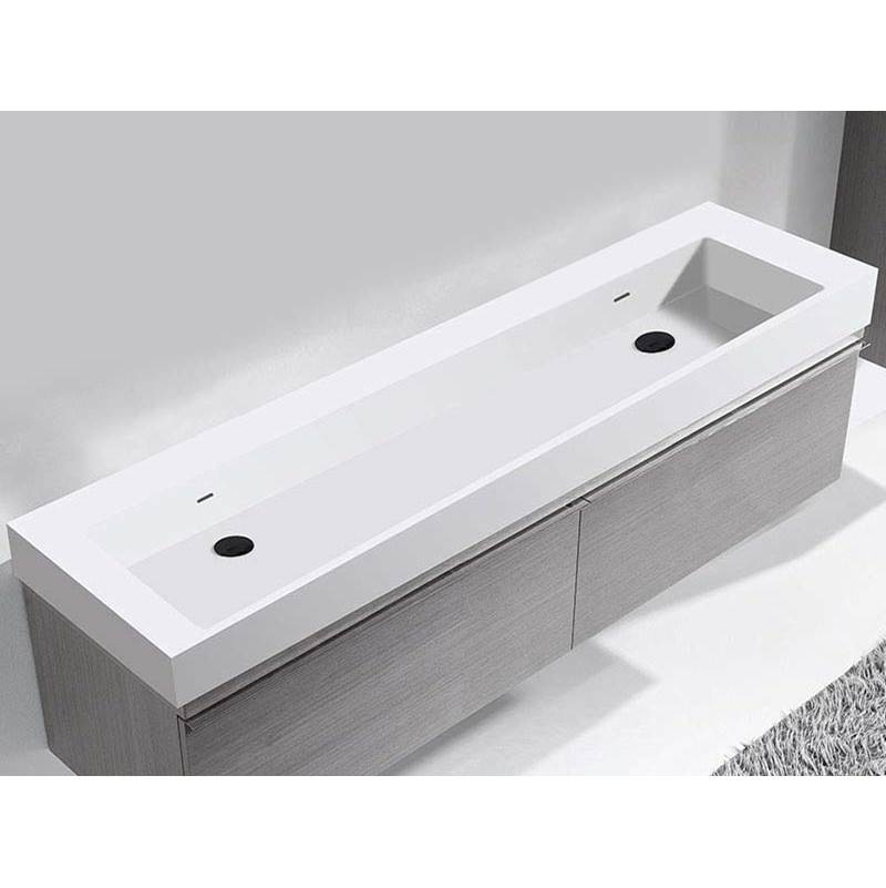 Madeli - Madeli X-Stone Trough Sink, 72'' x 18'' x 4-1/2'', Glossy White, No Faucet Hole - Glossy White